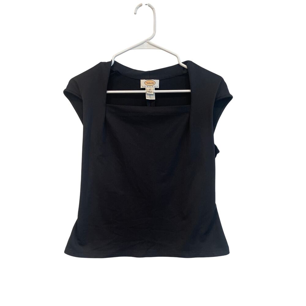 Vintage Talbots square neck cap sleeve black blouse